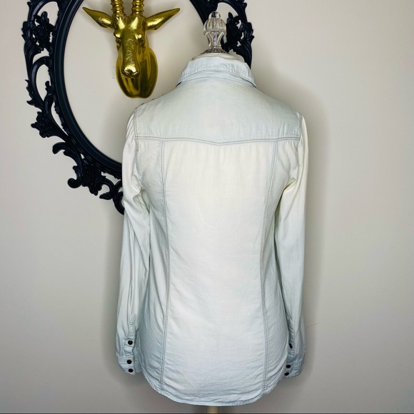 White Crow Light Blue Country Western Style Long Sleeve Snap Button Top - Picture 6 of 6